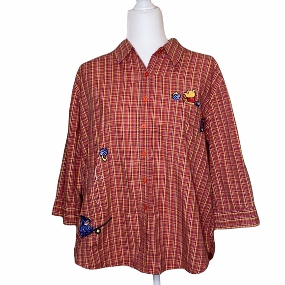 Vintage Disney Store 3/4 Sleeve Pooh Button Down Top - Picture 1 of 11